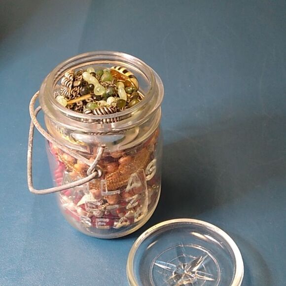 Vintage Atlas E-Z Seal Glass Jar with Jewelry Keychain Cottagecore Grandmacore - Picture 2 of 6